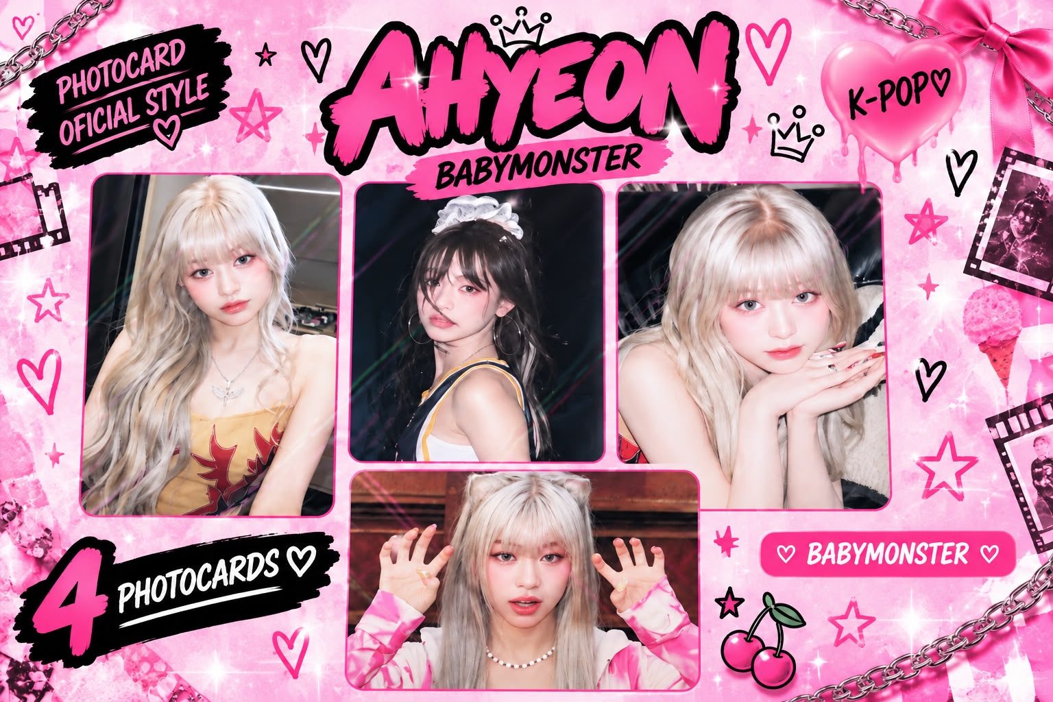 Kit com 4 Photocards da Ahyeon — BABYMONSTER 💖
