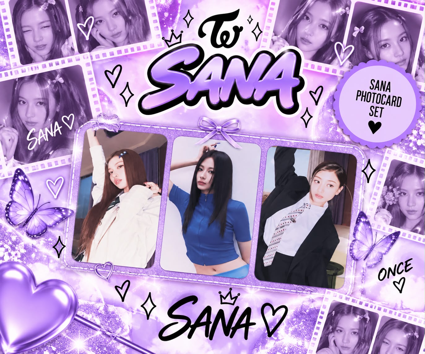 Kit com 3 Photocards da Sana — TWICE