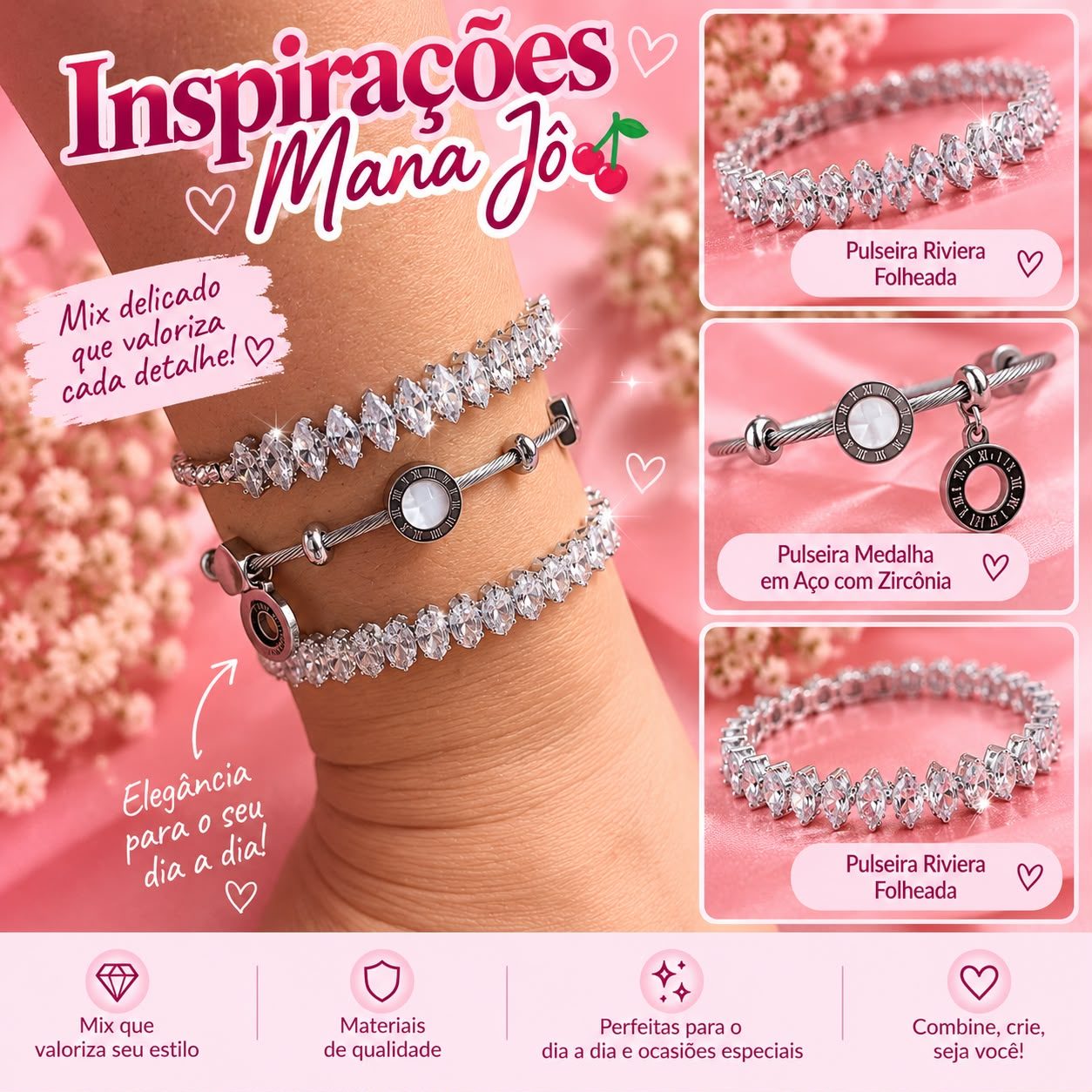 Mix de Pulseiras Riviera e Medalha — Inspirações Mana Jô ✨