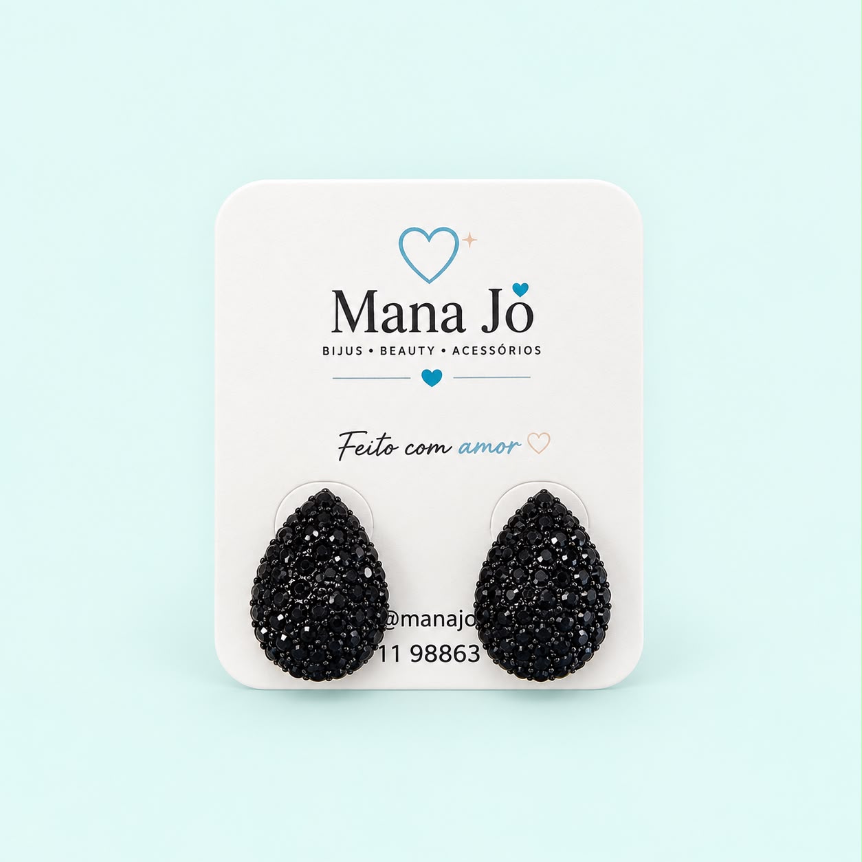 Brinco Gota black com pedras