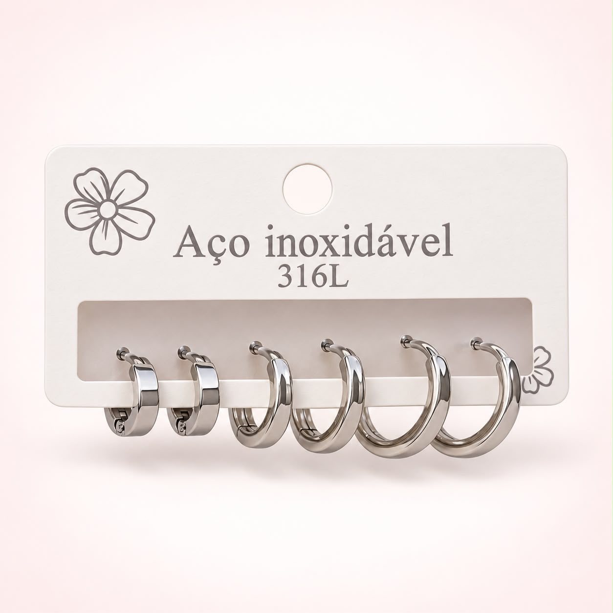 Trio de argolas lisas em aço inoxidavel 