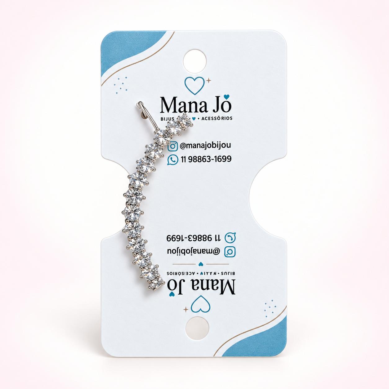 Brinco Ear Cuff Longo prateado com pedras unidade