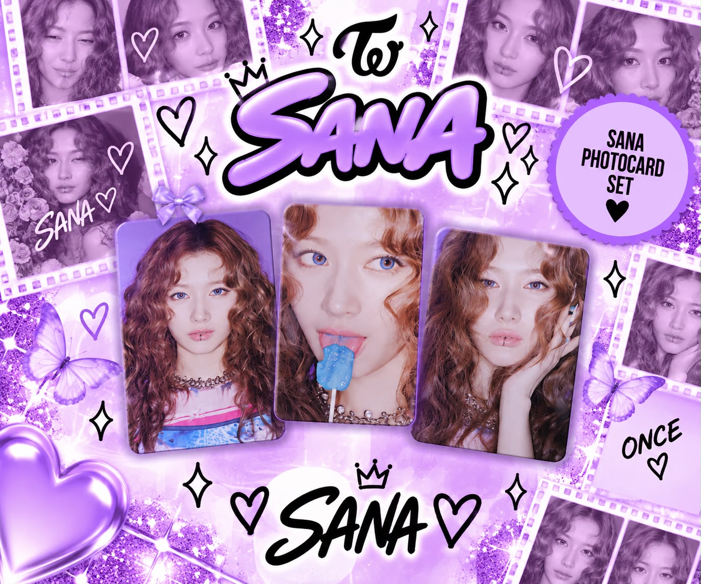 Kit com 3 Photocards da Sana — TWICE