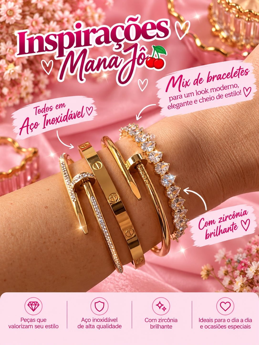 Mix de Braceletes em Aço Inoxidável ✨