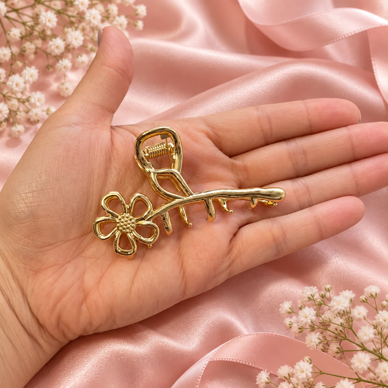 Presilha Dourada Floral – charme e delicadeza para o cabelo