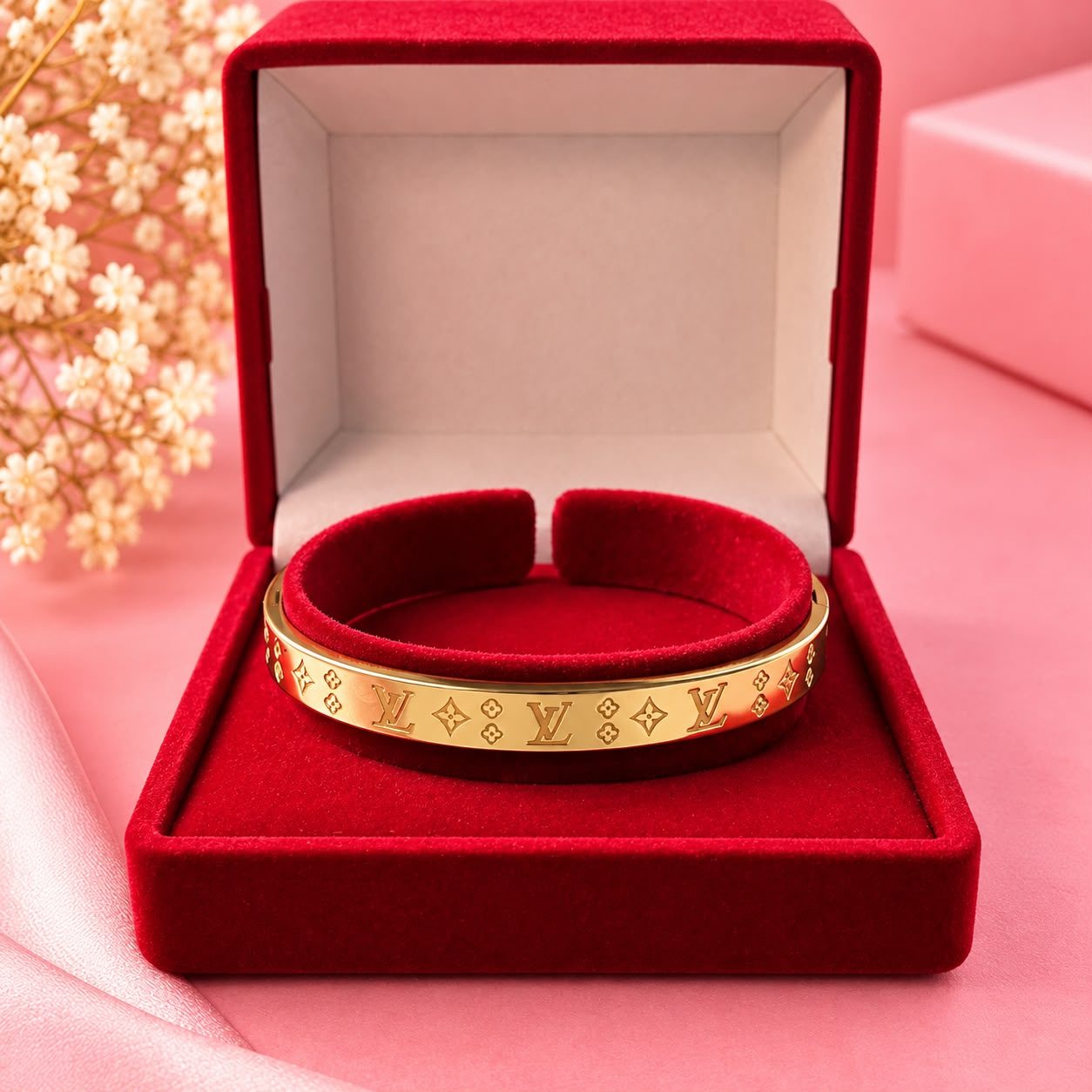 Bracelete Dourado com Estampa Monogramada ✨ L.V