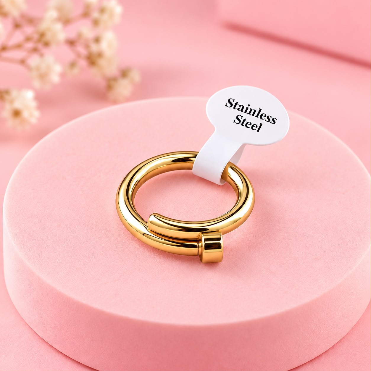 Anel prego  Dourado em Aço Inoxidável — Design Orgânico ✨