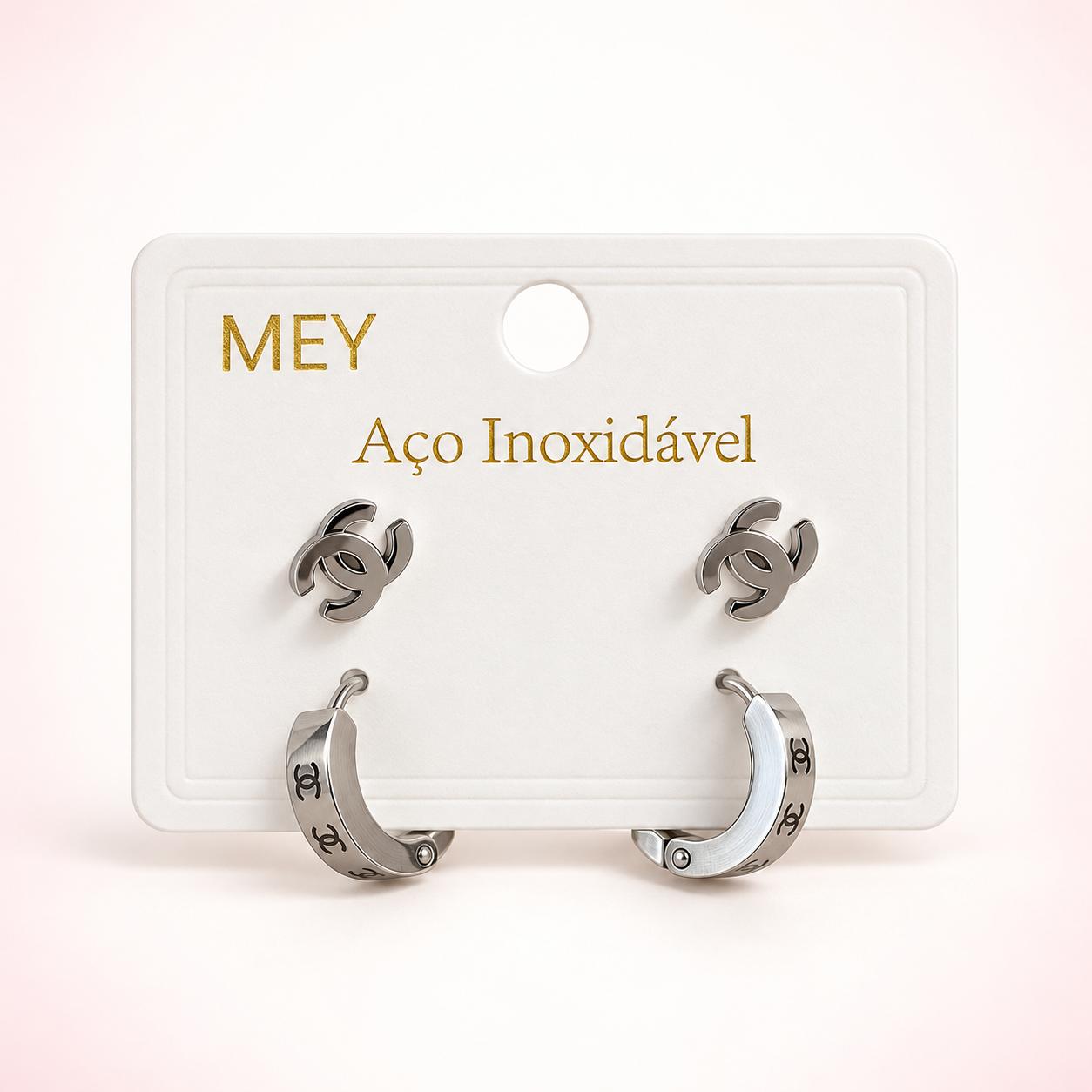 Par de brincos inspiração chanel em aço inoxidavel