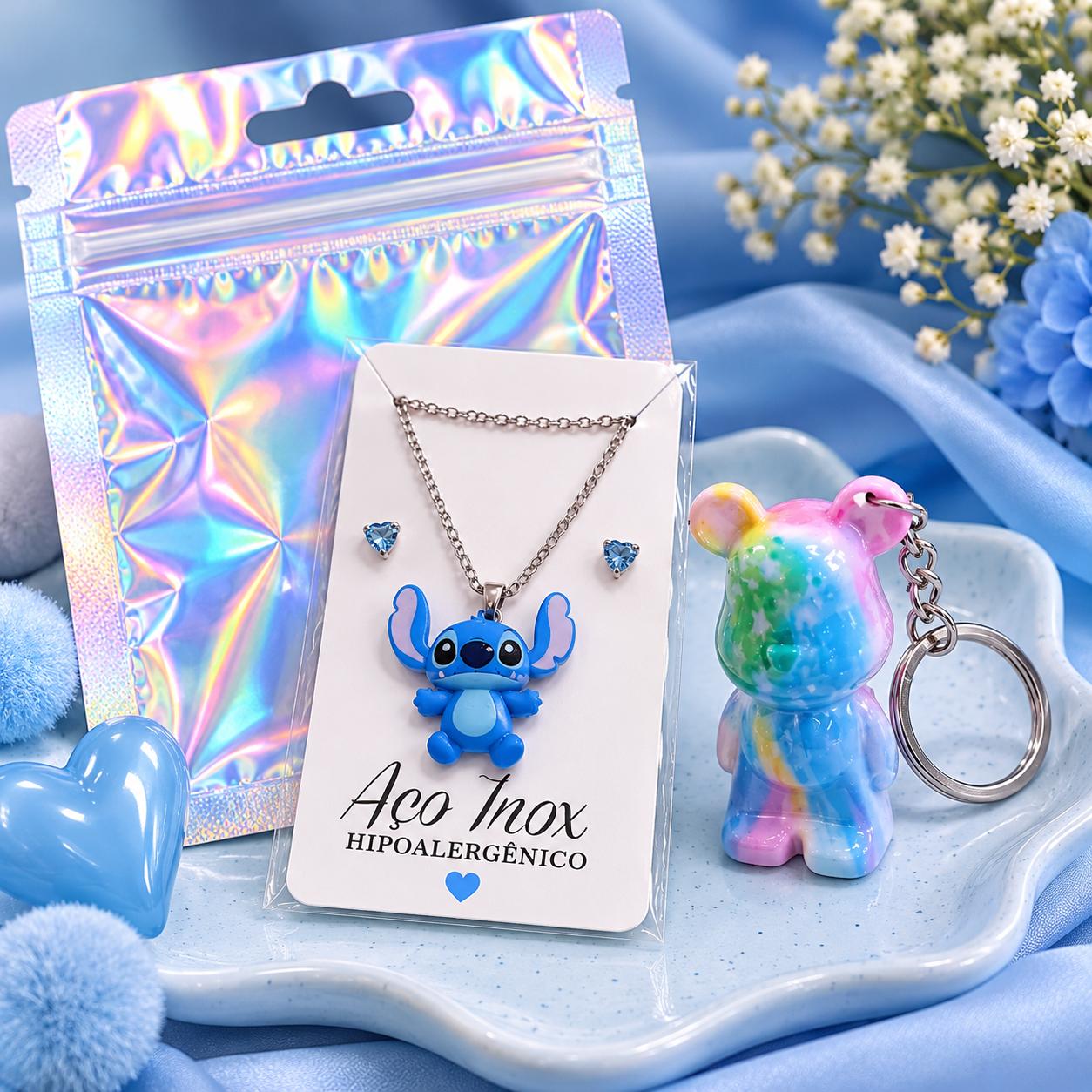 Colar stitch em aço inoxiodavel e Gloss ursinho