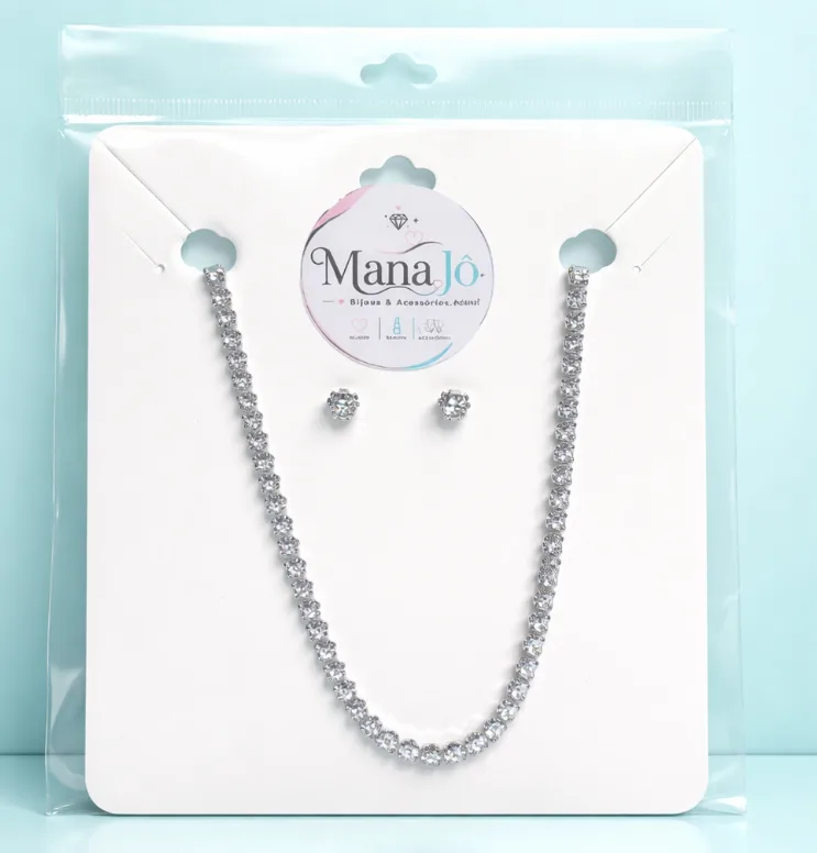 Conjunto colar e brinco Riviera prateado