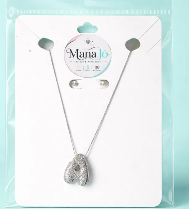 Conjunto Colar inicial letra A prateado