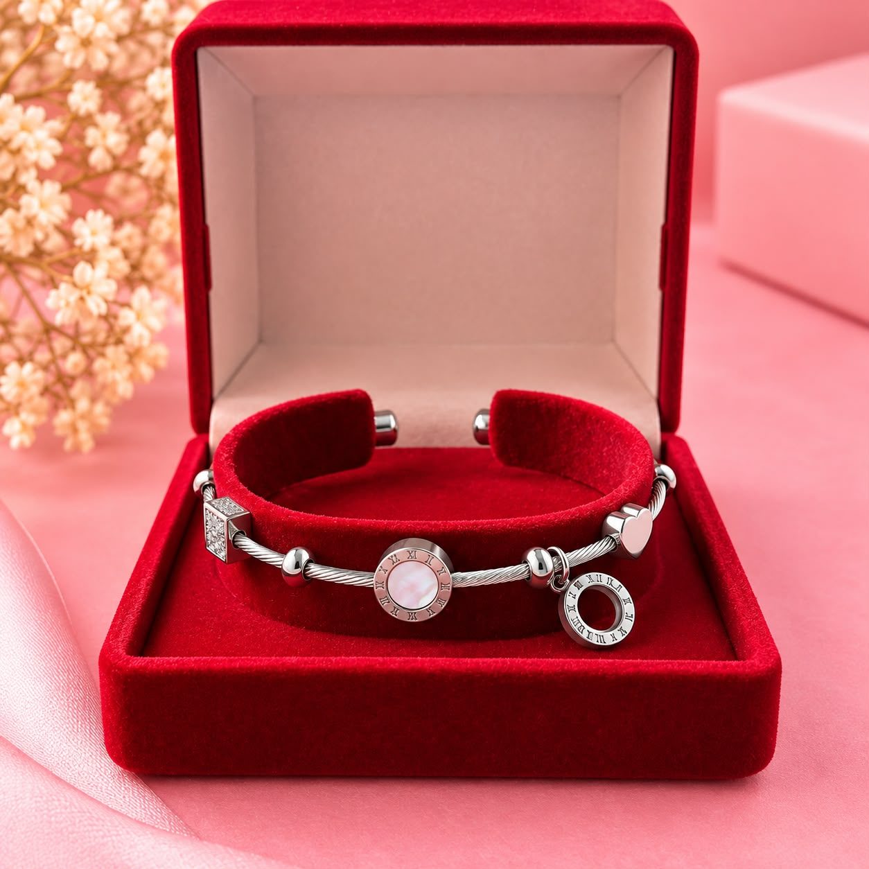 Bracelete em Aço com Algarismos Romanos ✨