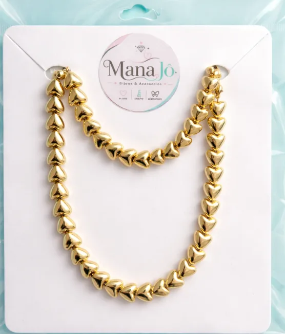Conjunto colar e pulseira coração dourada