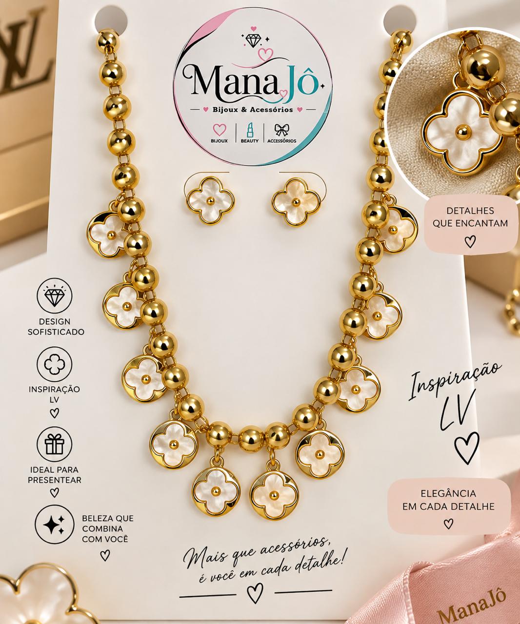 Conjunto colar e brincos inspiração L.V