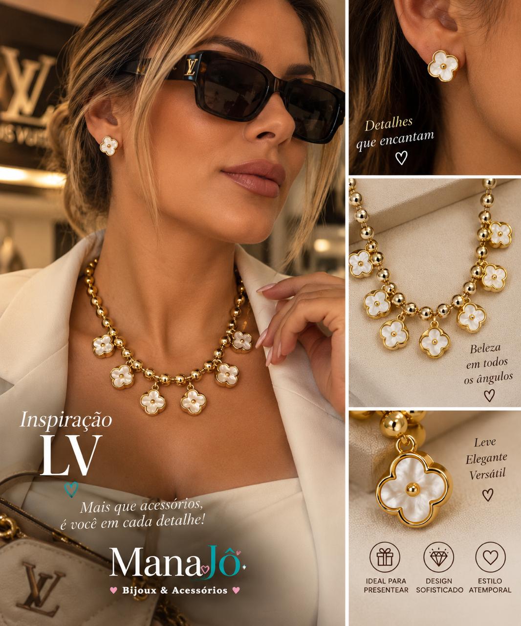 Conjunto colar e brincos inspiração L.V