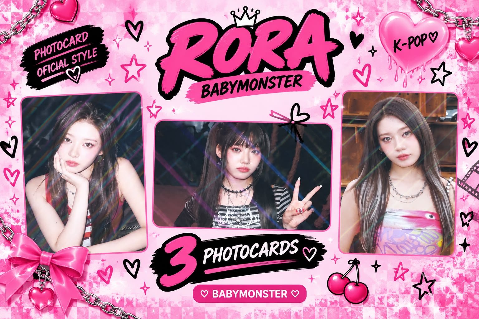 Kit com 3 Photocards da Rora — BABYMONSTER 💖