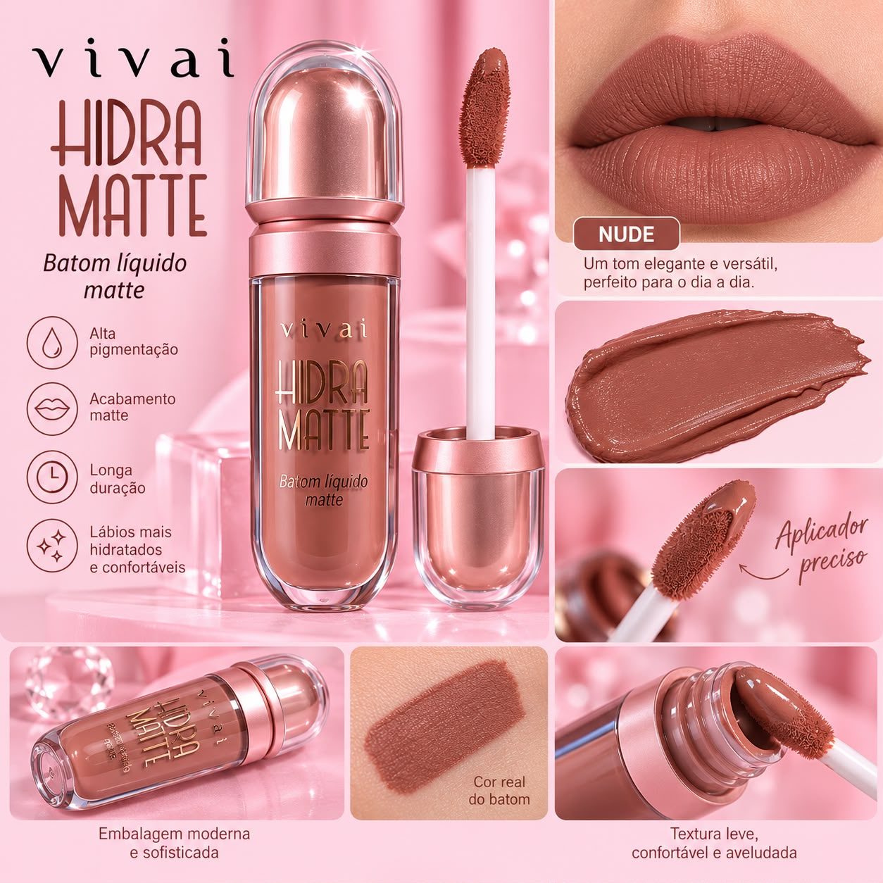 Batom Líquido Vivai Hidra Matte — Nude 💄