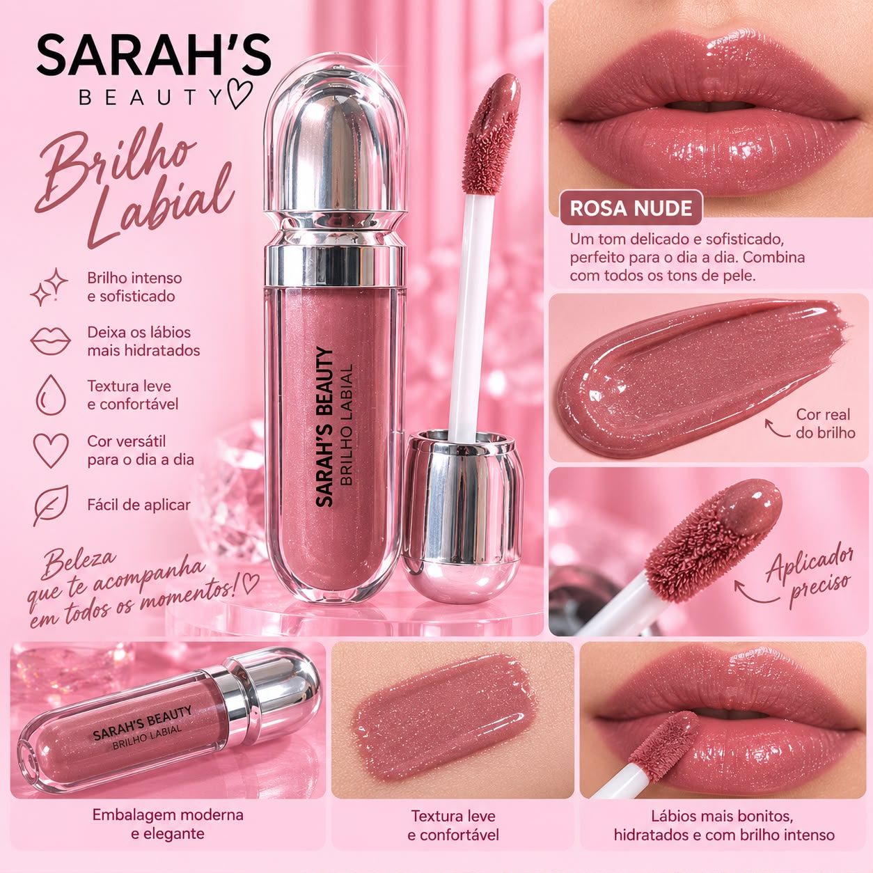 Gloss Labial Sarah’s Beauty — Rosa Nude 💖