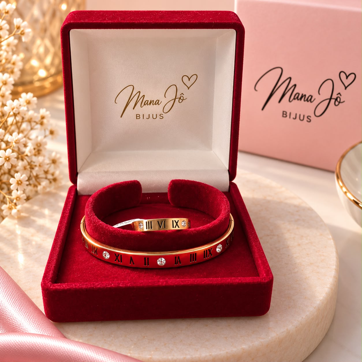 Conjunto Bracelete e anel Romano em aço inoxidavel