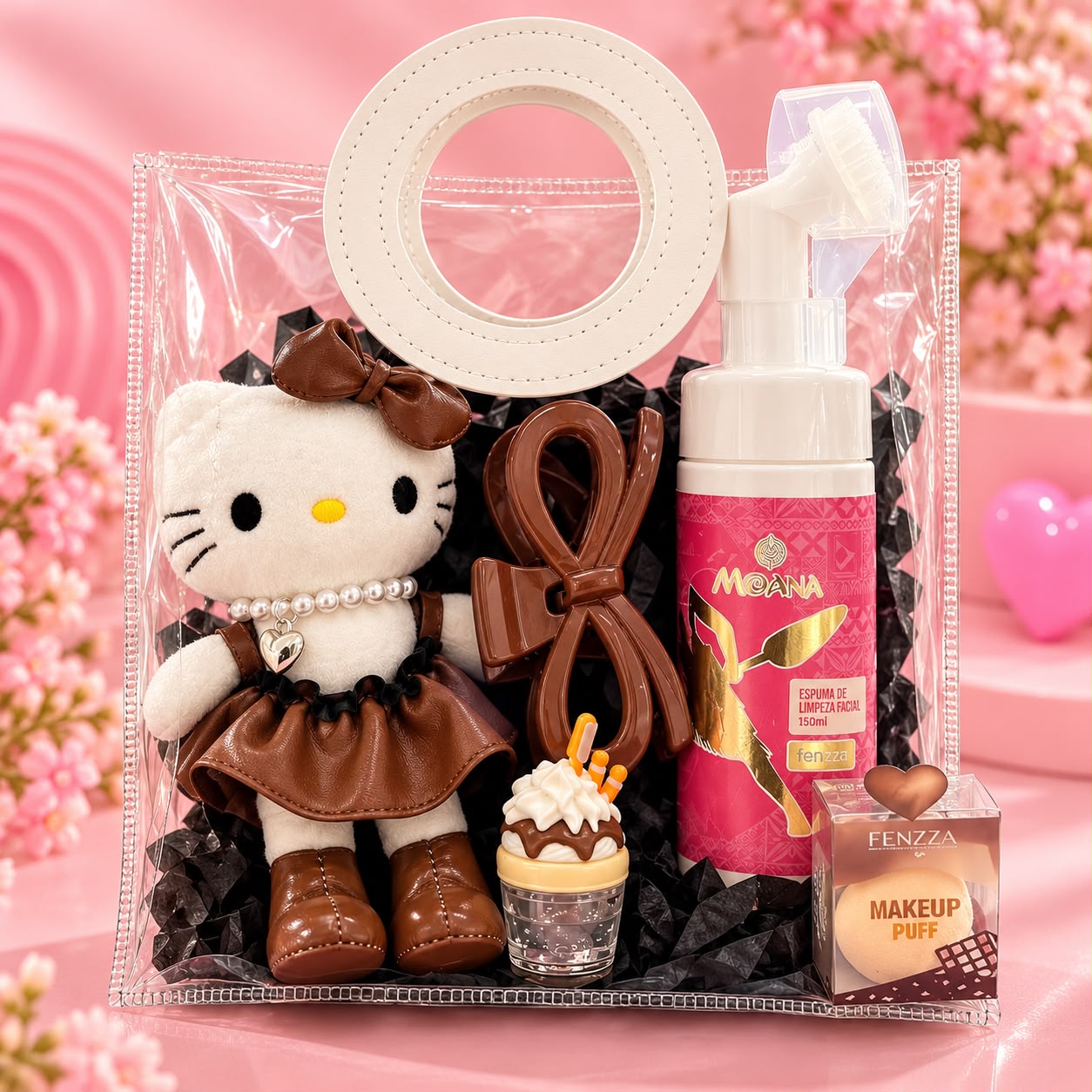 Kit Hello Kitty: fofura e autocuidado em tons de marrom