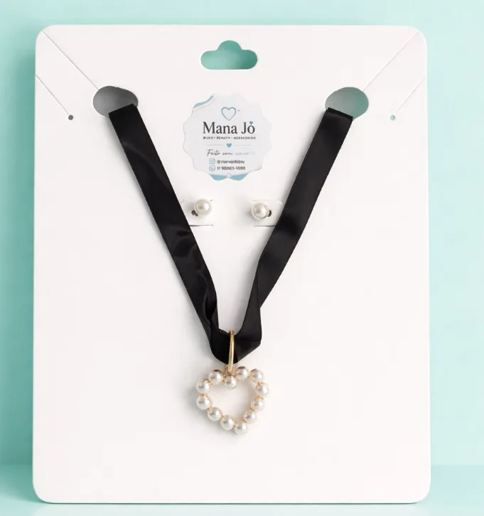 Choker veludo com pingente perola coração